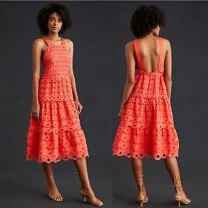 Anthropologie Coral Eyelet Midi Dress